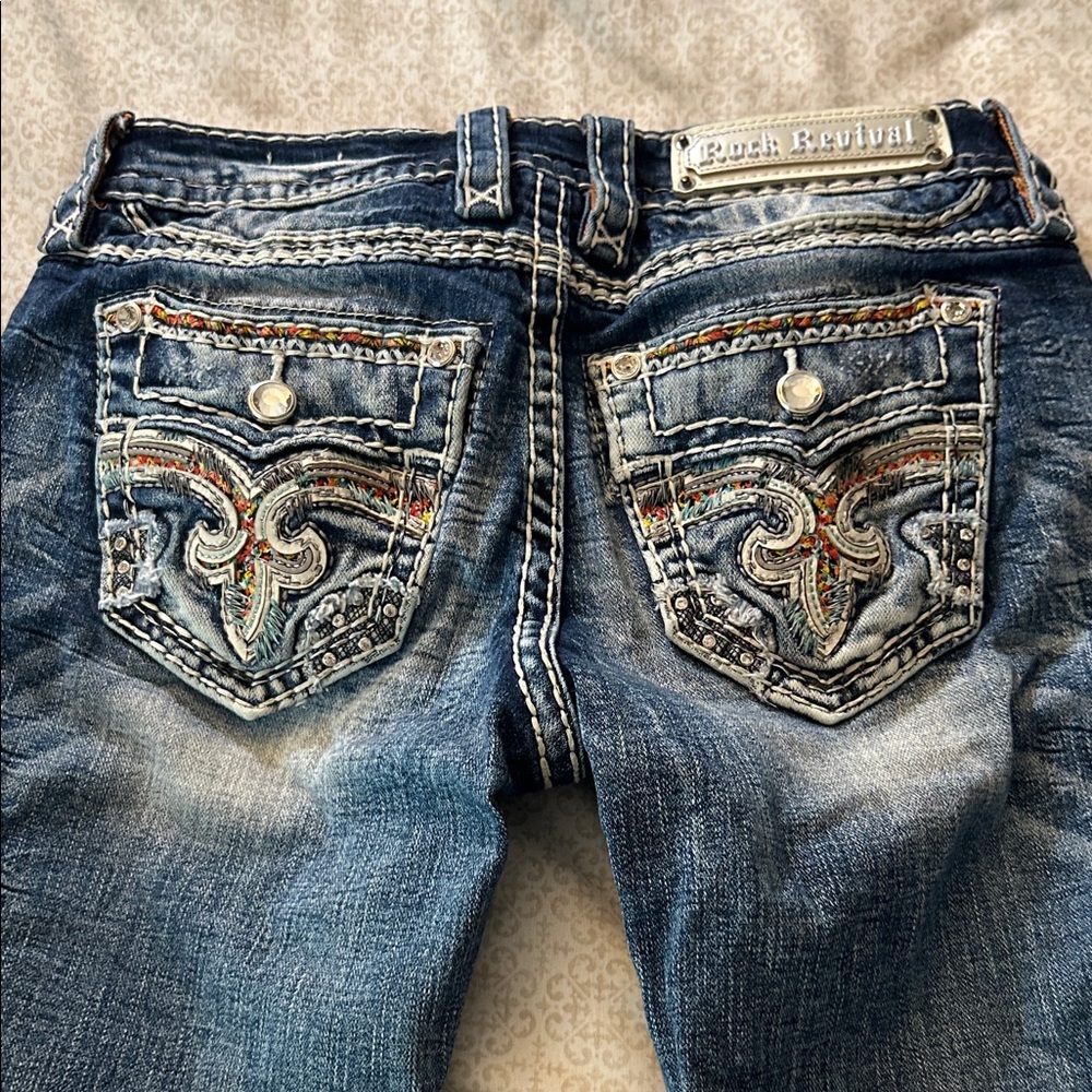 Rock Revival Dark Blue Boot Cut Jeans with Embroidery